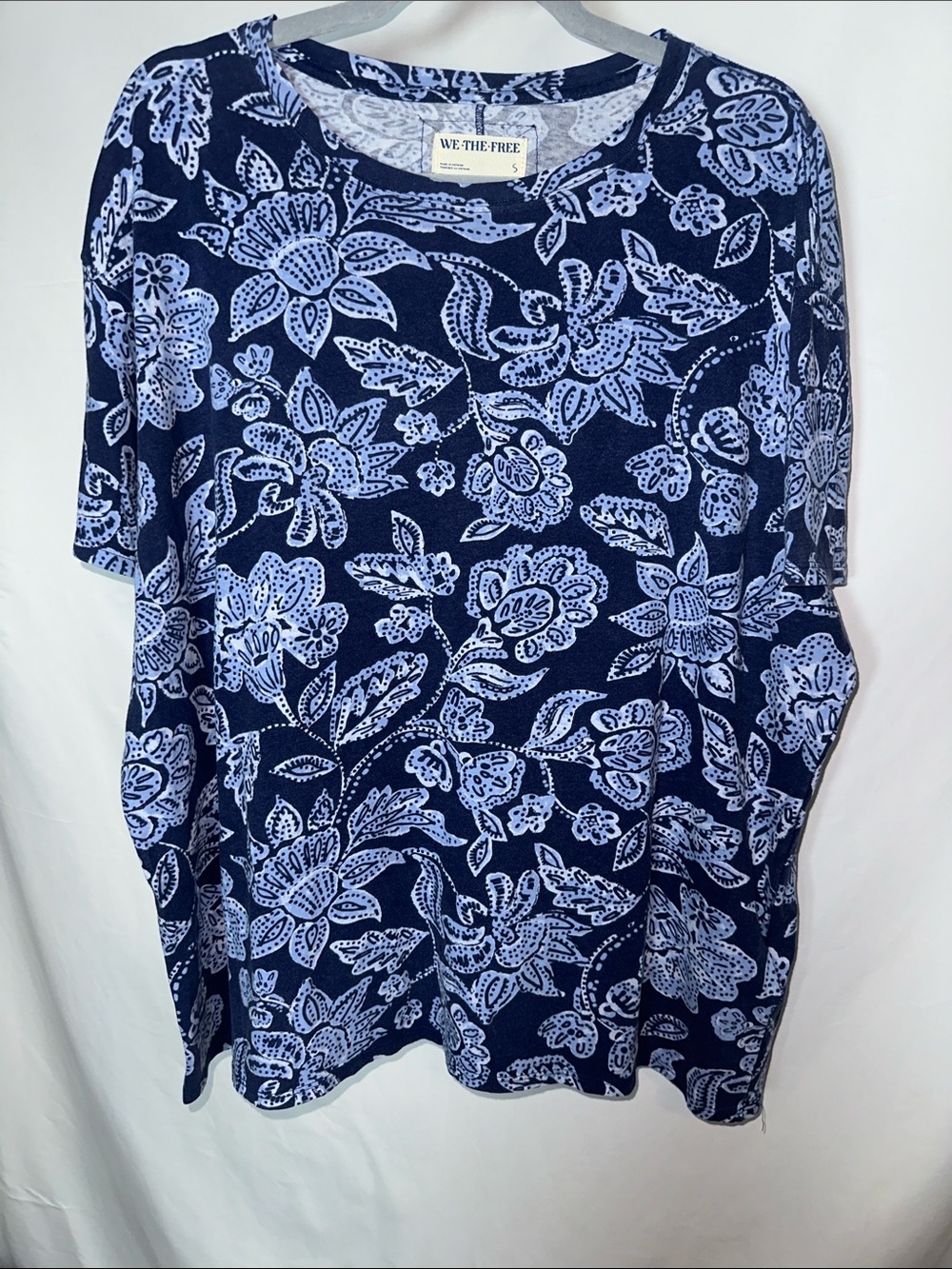 We The Free Navy and Light Blue Floral Short Sleeve Tee